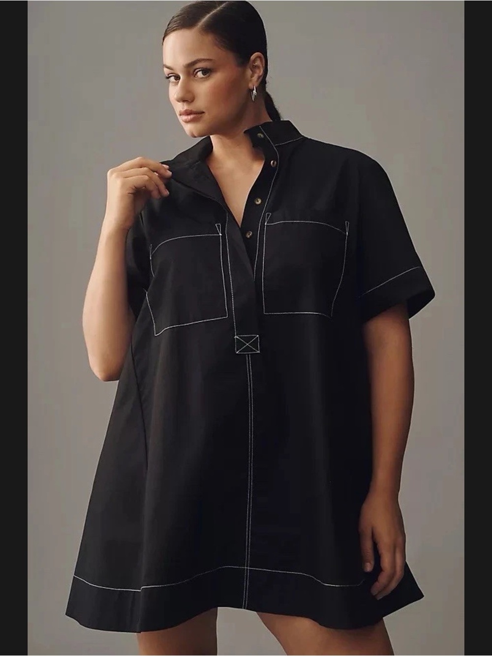 Christian Lacroix Mock Neck Shirt Dress Short Sleeve Wedding Guest Designer M